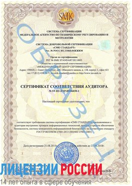 Образец сертификата соответствия аудитора №ST.RU.EXP.00006030-1 Краснодар Сертификат ISO 27001